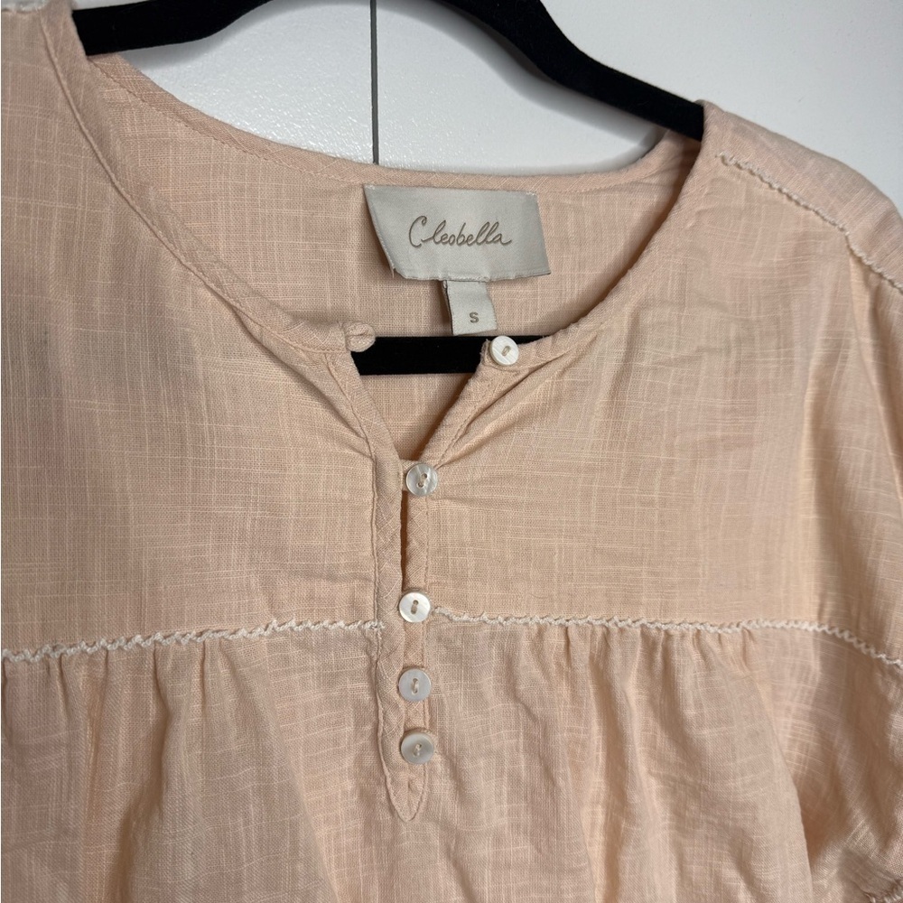 Cleobella - 100% Organic Cotton - Peach Needle Point Sleeve Blouse - Small - Picture 2 of 11
